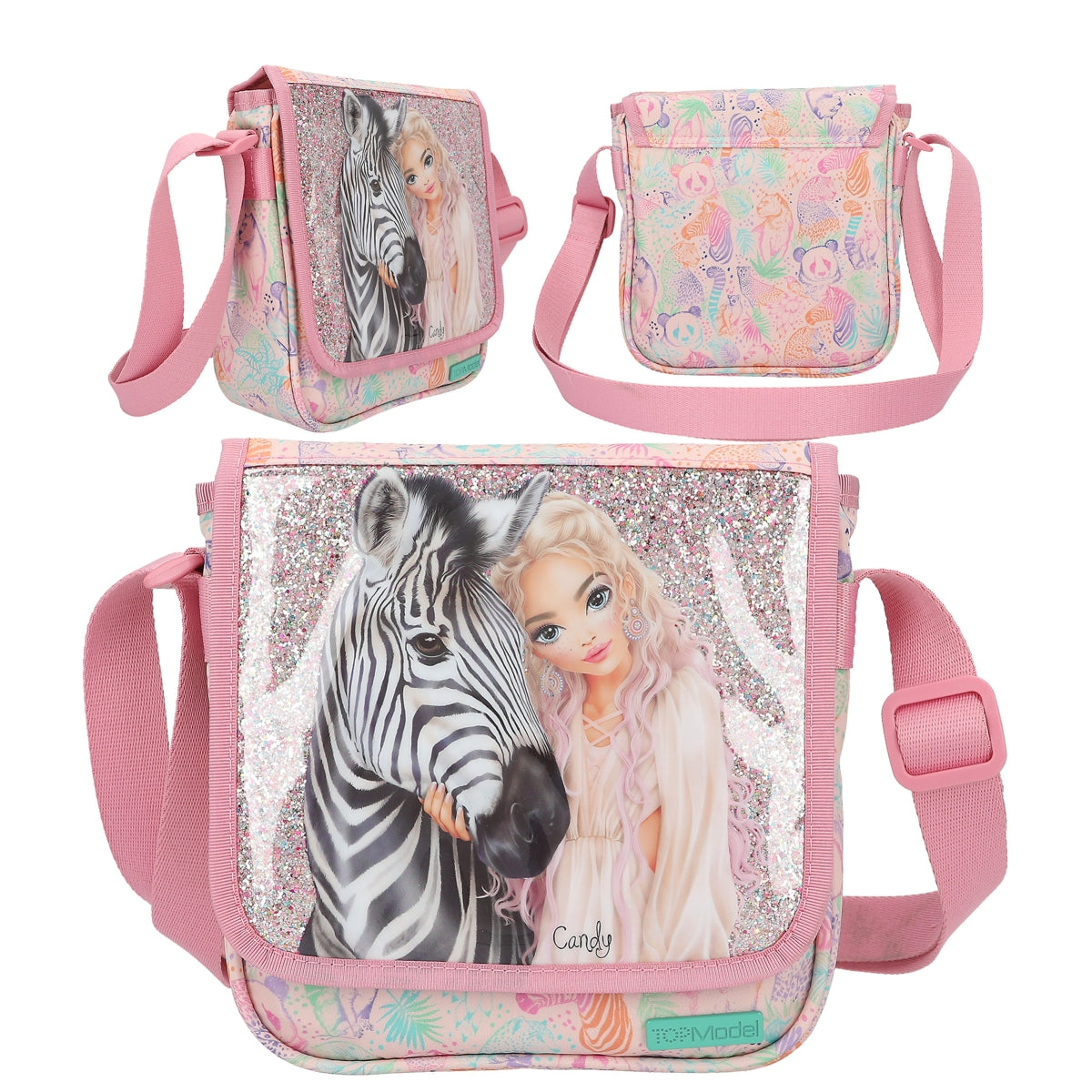 TOPModel Umhängetasche WILD Rosa Glitzer Zebra-Motiv