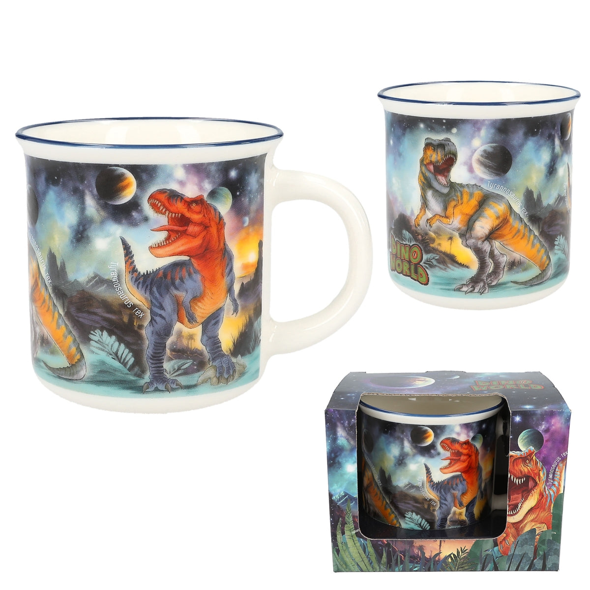 Dino World GALAXY Becher - Emaille-Optik mit T-Rex (250ml)