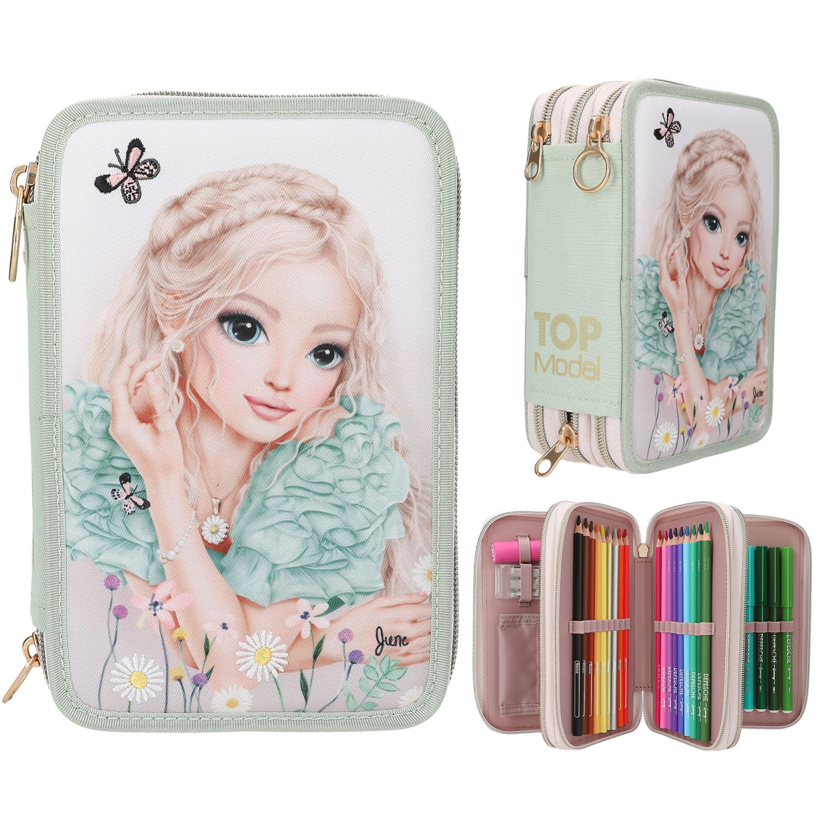DEPESCHE TOPModel Federtasche 3-fach SUMMER FEELING mit Stickerei - komplett gefüllt