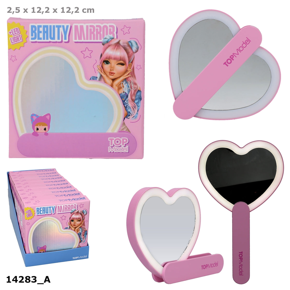 TOPModel KPOP LED-Herzspiegel rosa, Hand- und Standspiegel
