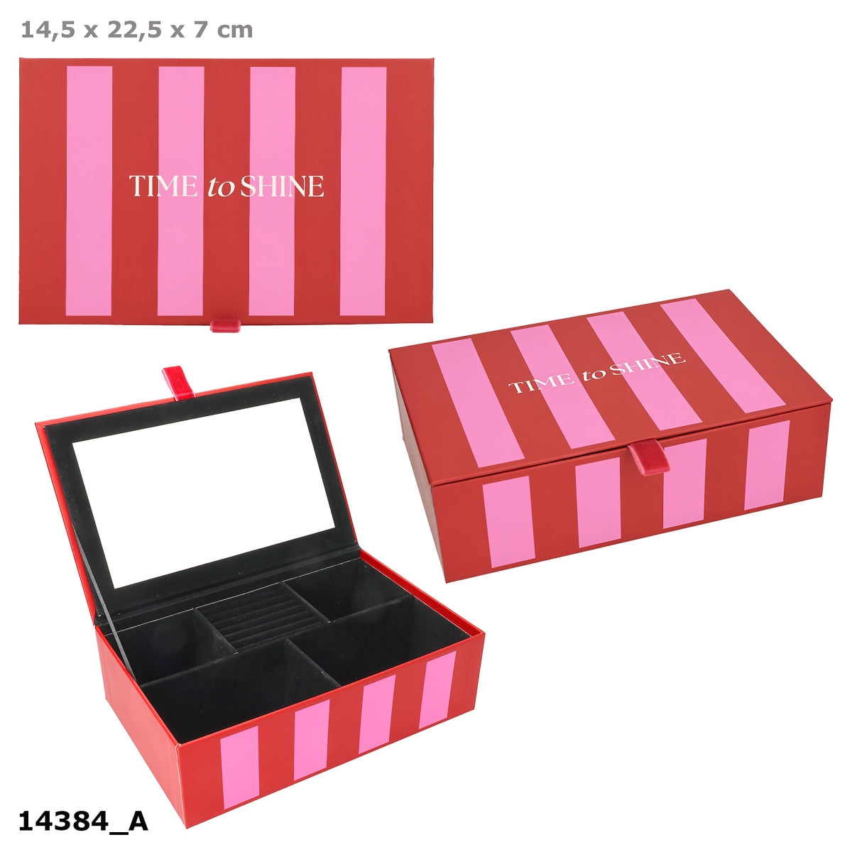 LOVIES Schmuckbox mit Spiegel und Streifen in Rot-Pink