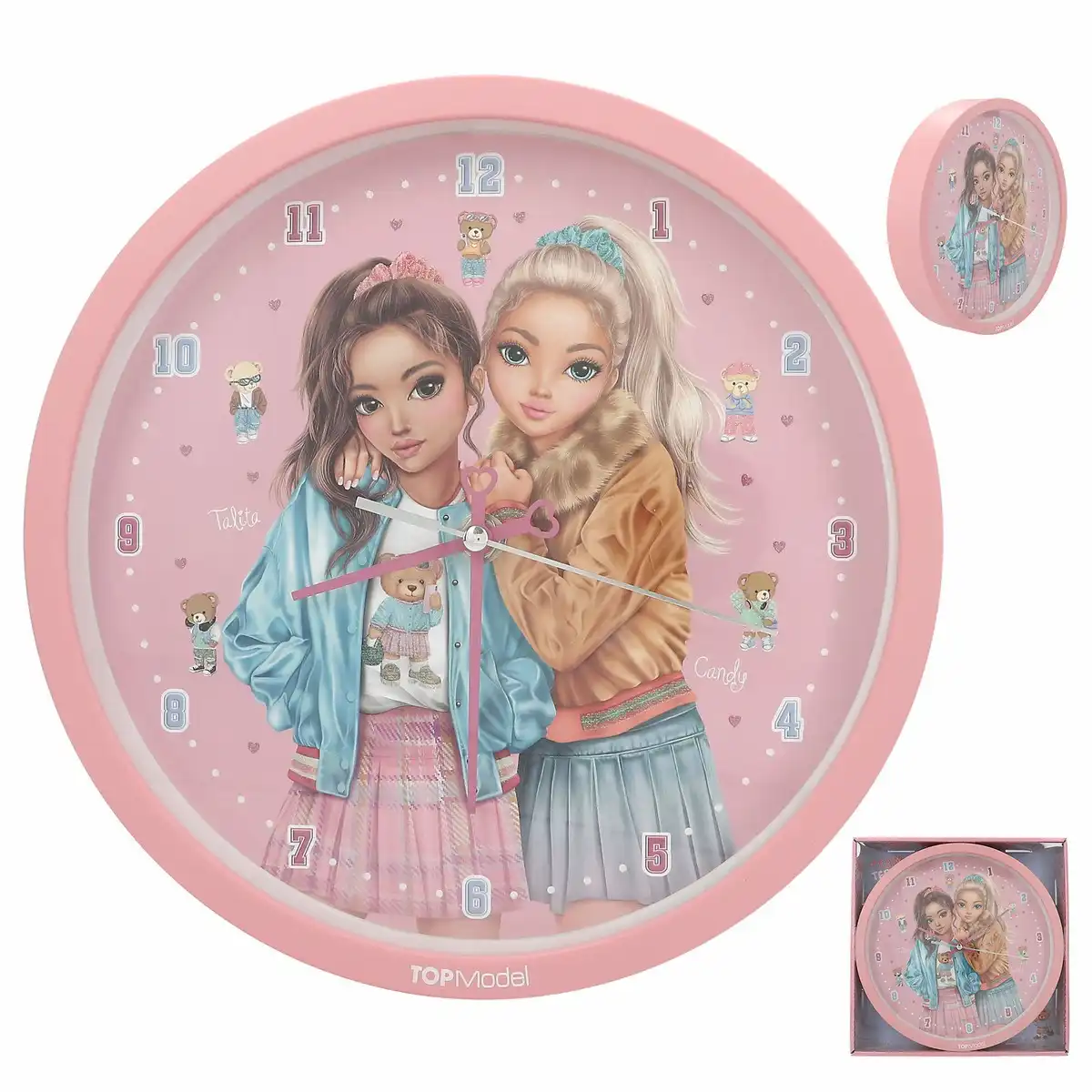 DEPESCHE TOPModel Wanduhr TEAM TEDDY - Lautlose Kinderwanduhr 25cm Rosa