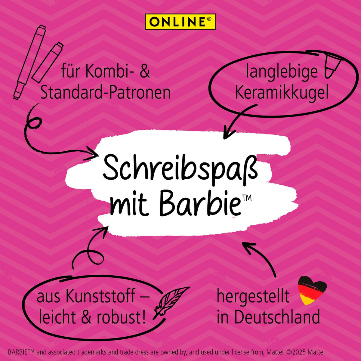 ONLINE College Rollerpen Barbie - Tintenroller mit 0,5 mm Kugel
