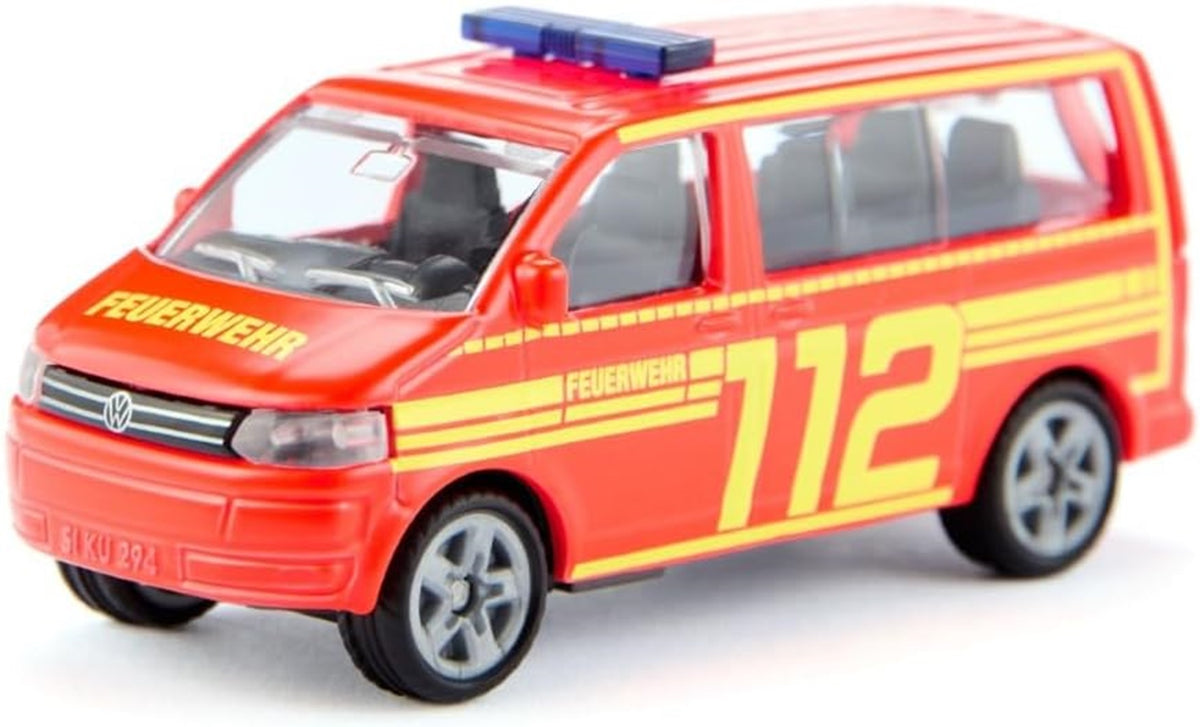 SIKU 1547 VW T5 Feuerwehr Einsatzleitung - Detailgetreues Metallmodell mit Anhängerkupplung
