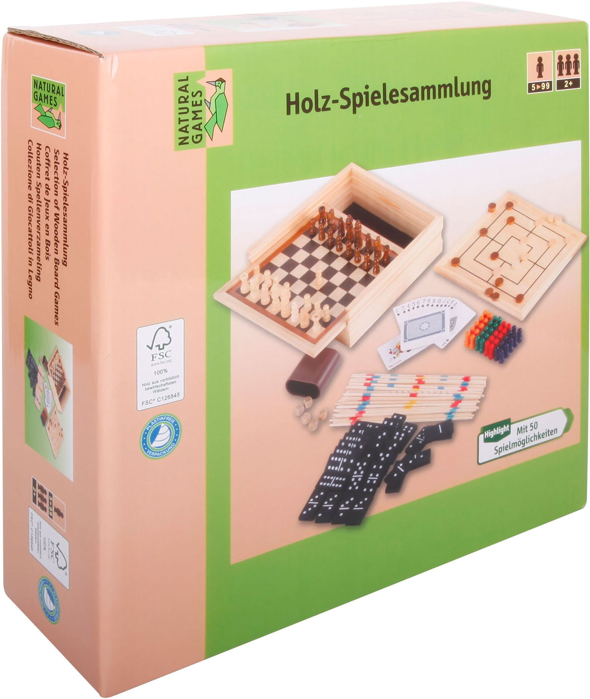Natural Games Premium Holz-Spielesammlung 50 in 1 - Klassische Gesellschaftsspiele für die ganze Familie
