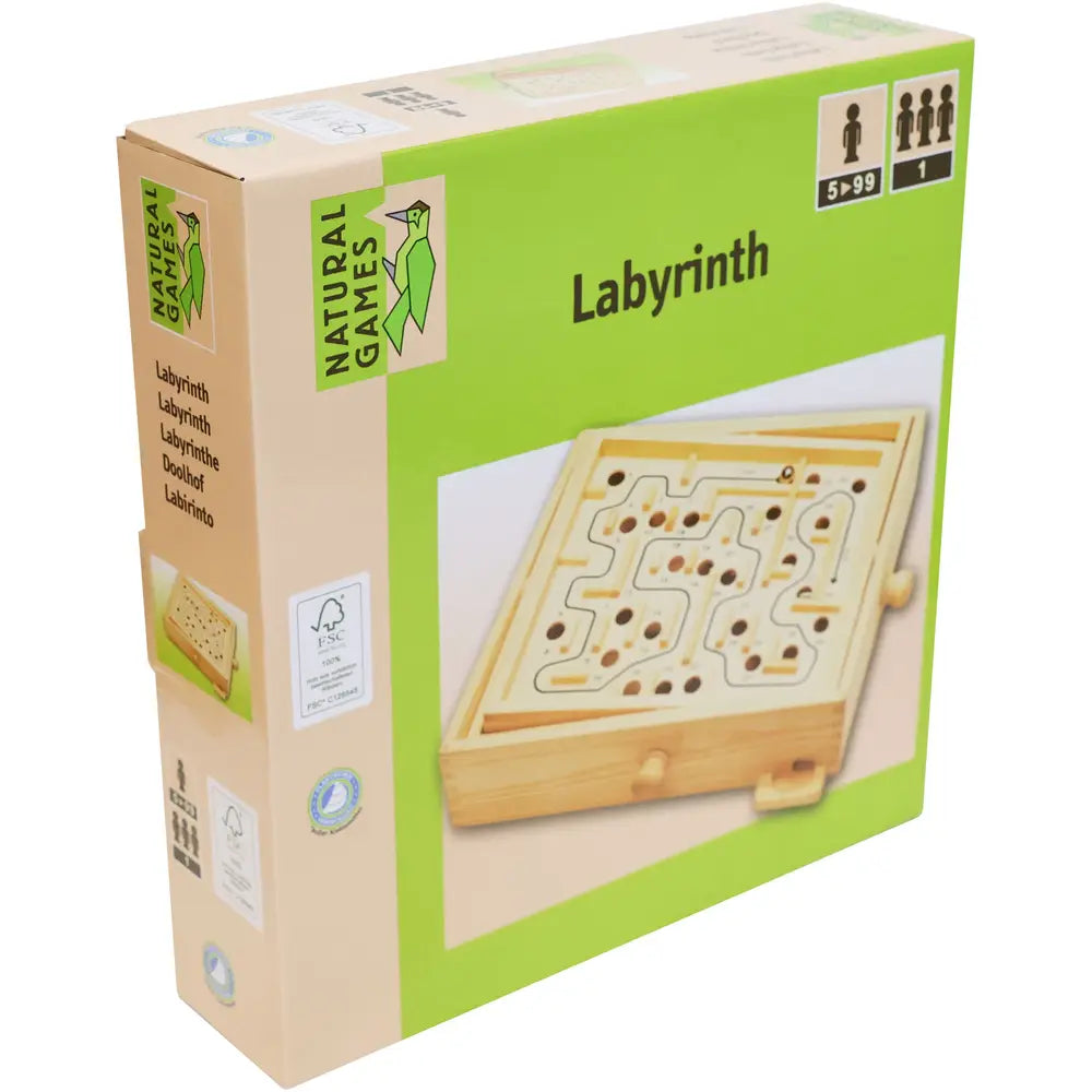 Natural Games Premium Holz-Labyrinth 30x25cm - Knobelspaß für Jung & Alt