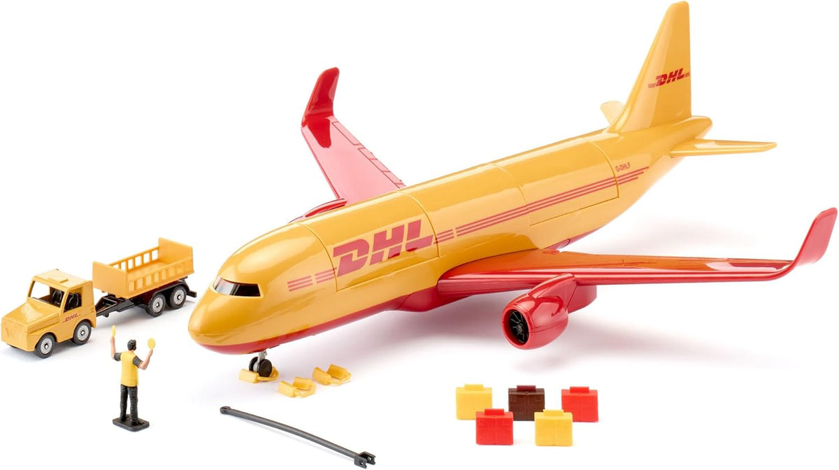 SIKU DHL Frachtflugzeug mit Zubehör - Spielzeugflugzeug im Original-Design