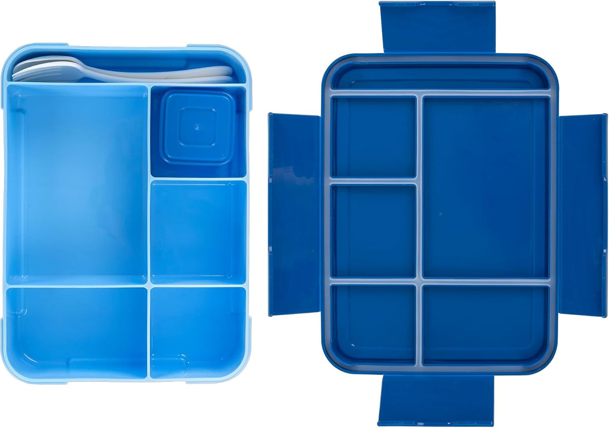 Idena Bento-Brotdose mit Besteck und Soßendose, blau, 6 Fächer