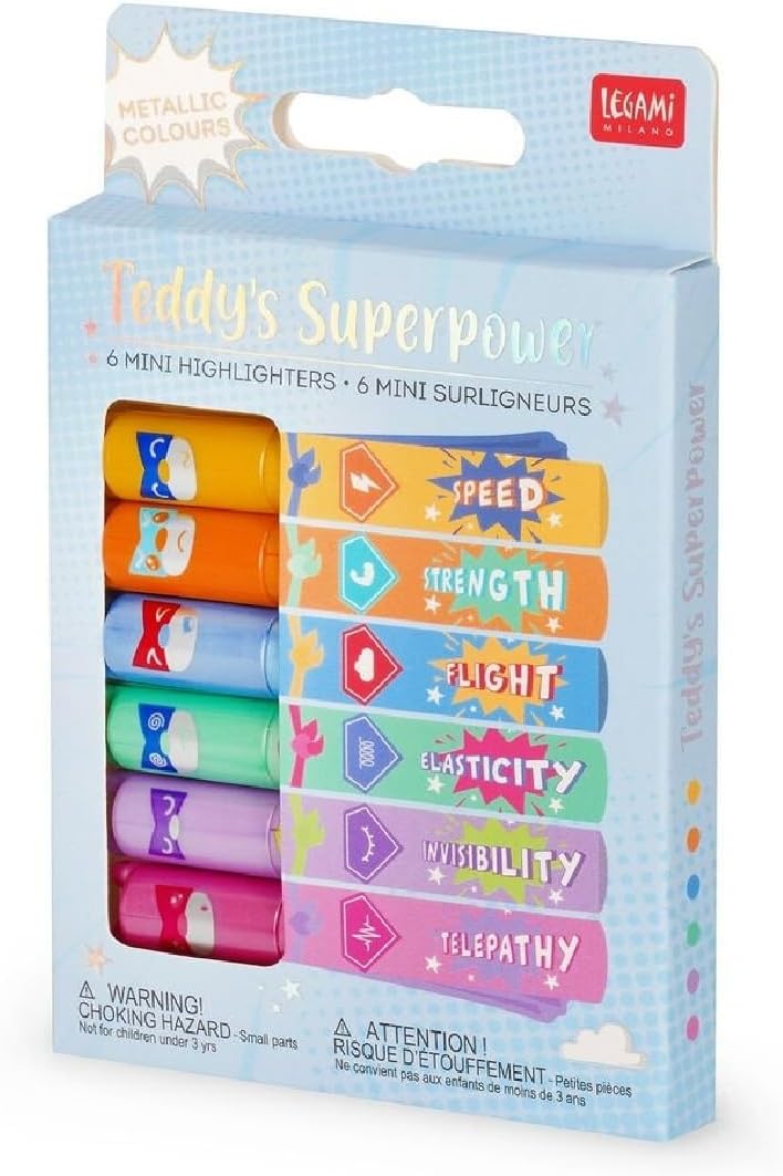Legami Teddy’s Superpower 6 Mini-Textmarker Teddy Bear