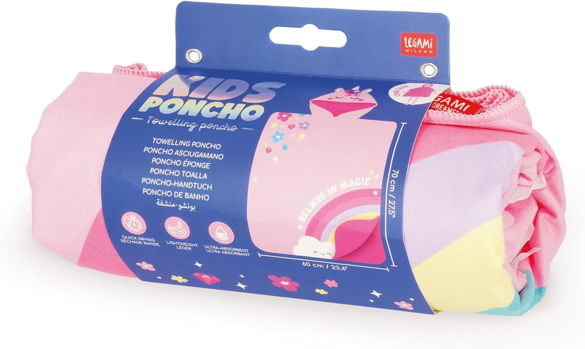 LEGAMI Kinder-Poncho Mikrofaser, Unicorn Rosa, One Size