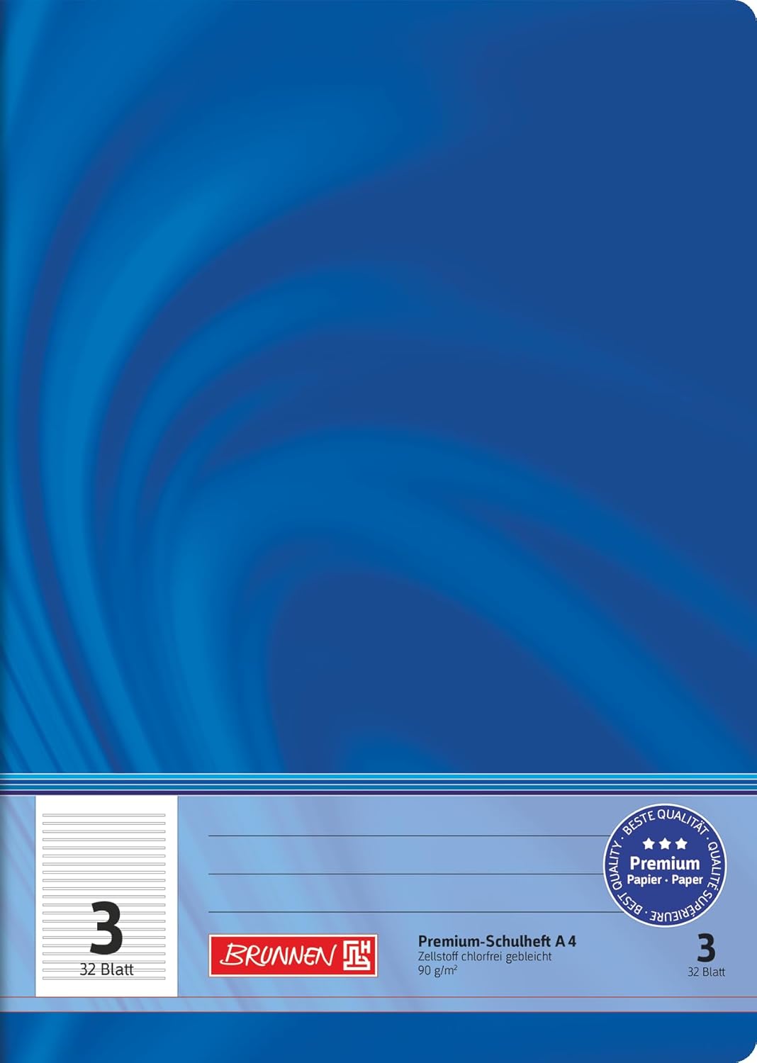 BRUNNEN Premium Schulheft A4 - (Lin. 3) - 32 Blatt Qualitätspapier