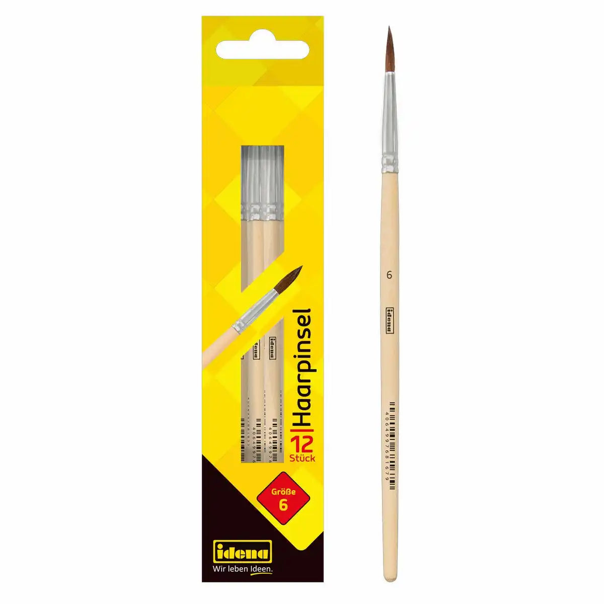 Idena Premium Haarpinsel Größe 6 - Professioneller Künstlerpinsel für präzise Malarbeiten