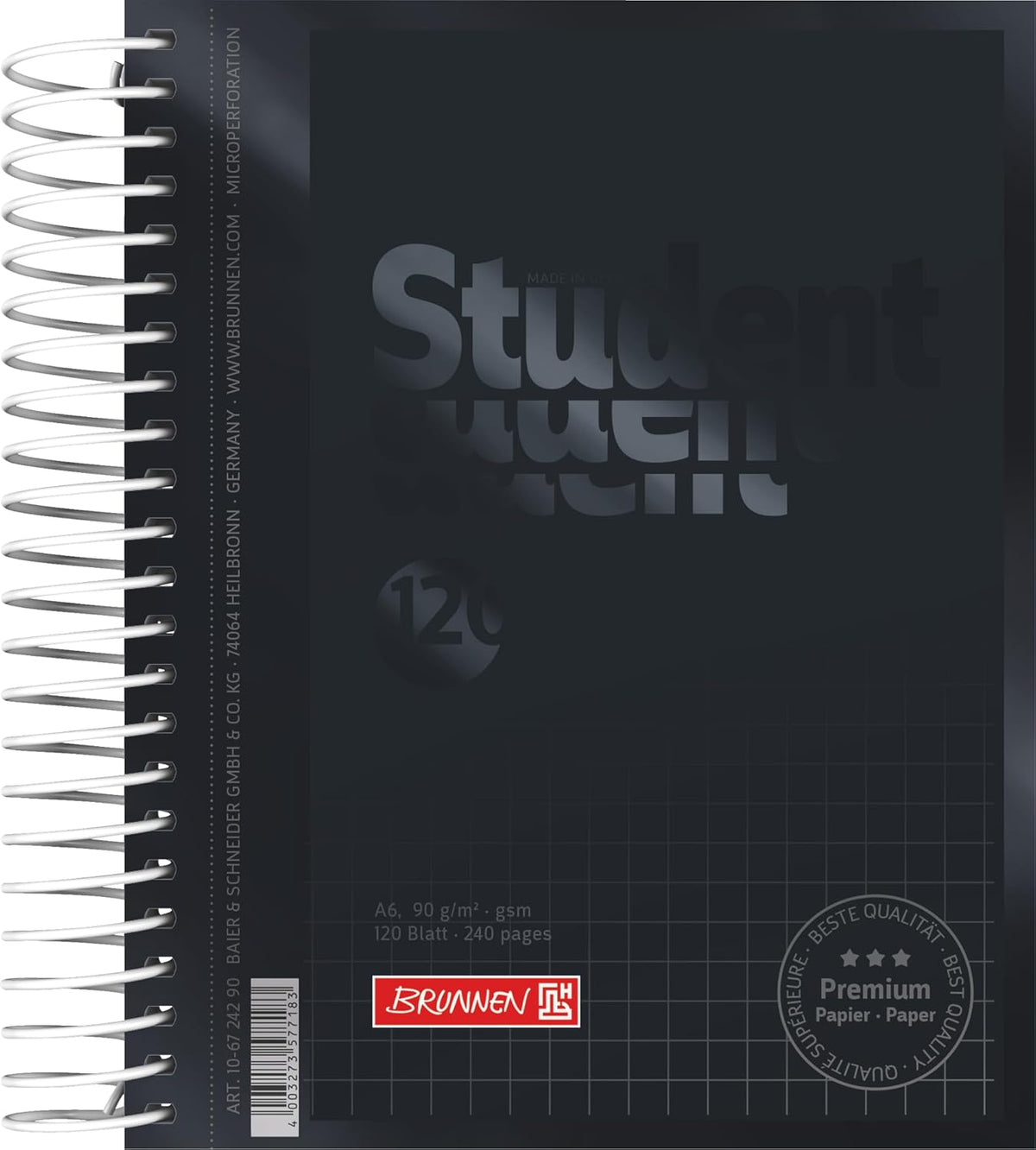 Premium Collegeblock A6 kariert - Onyx Matt-Glanz Design