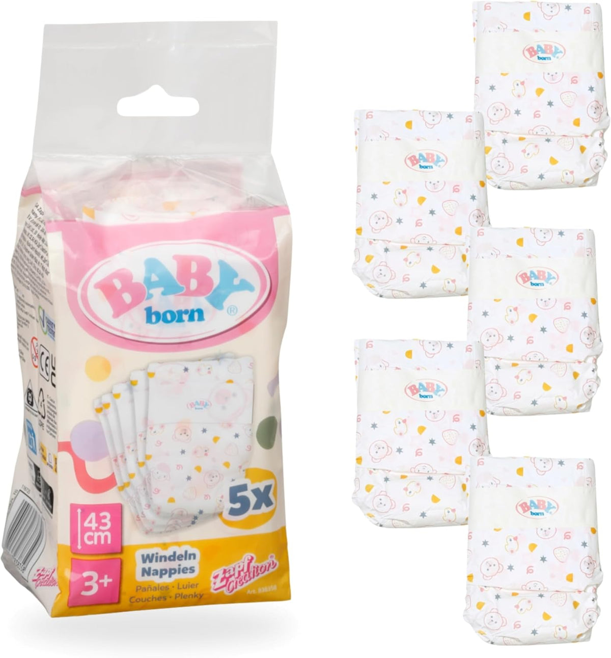 BABY born Puppenwindeln 43cm mit Aufdruck, 5er-Pack