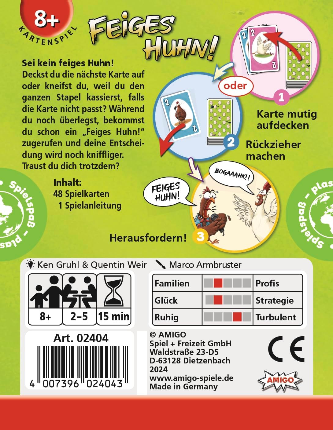 Feiges Huhn! Kartenspiel AMIGO – 2–5 Spieler ab 8 J.