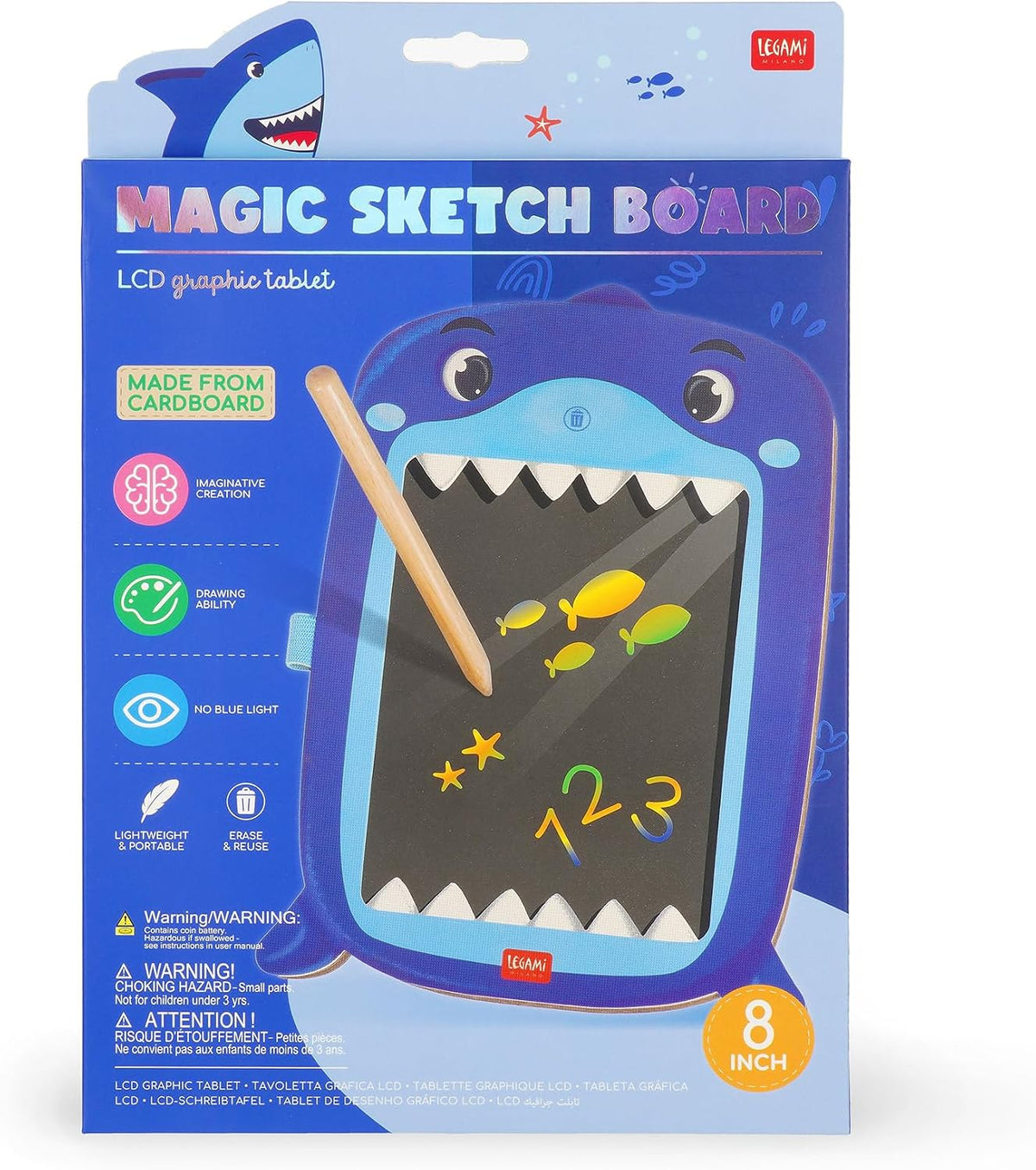 LEGAMI Magic Sketch Board Shark – LCD-Zeichentafel 8 Zoll