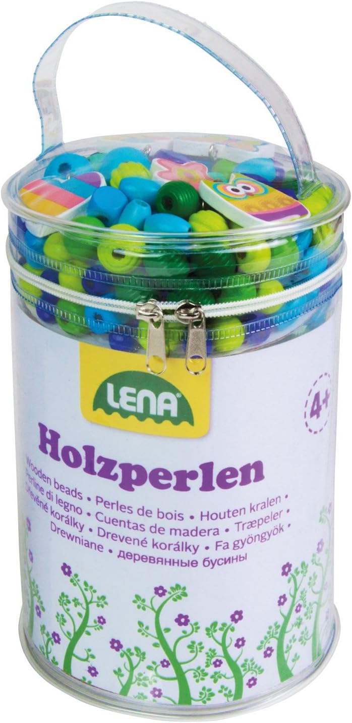 Lena Holzperlen-Set mit 400 Perlen zum Fädeln - Bastelset für Kinder ab 4 Jahren