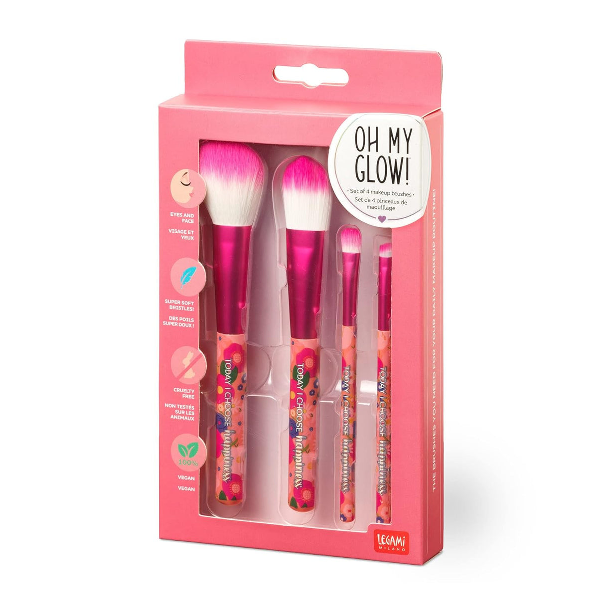 Legami Oh My Glow! Flowers Make-up-Pinsel 4er-Set, vegan