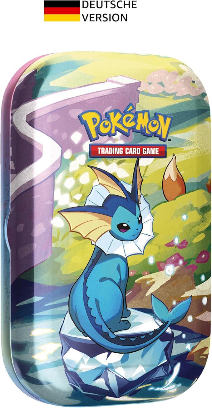 Pokémon-Sammelkartenspiel: Mini-Tin-Box Karmesin & Purpur – Prismatische Entwicklungen: Aquana (2 Boosterpacks & 1 Münze)