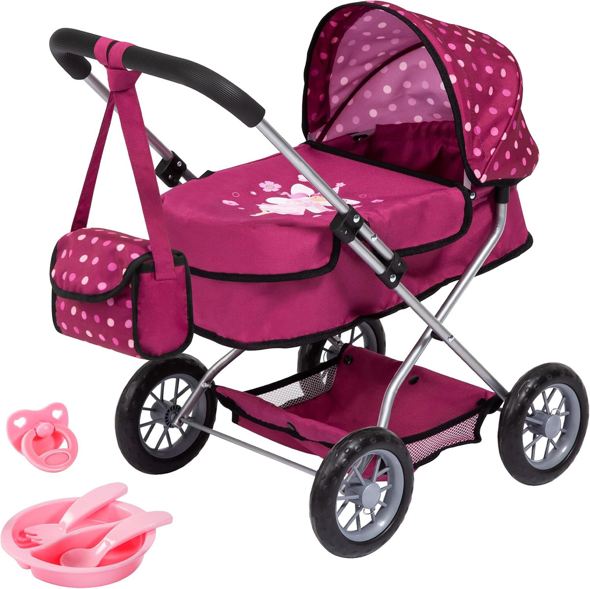 Idena Puppenwagen Smarty mit Tasche und Korb, klappbar