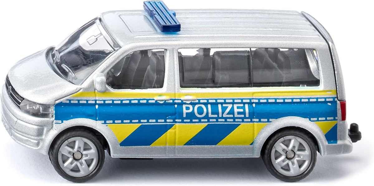 SIKU VW T5 Autobahnpolizei - Detailgetreues Sammlermodell mit Anhängerkupplung