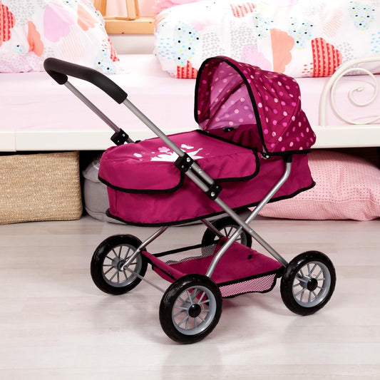 Idena Puppenwagen mit Tasche und Korb 58x37,5x57cm Idena Puppenwagen Smarty mit Umhängetasche, ca. 58 x 37,5 x 57 cm | klappbarer Kinderwagen für Puppen, inkl. Geschirr mit Besteck und Schnuller, 40399
