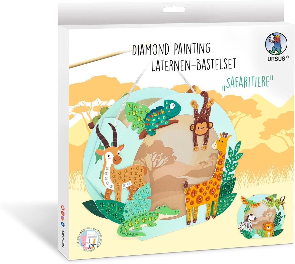 Kreatives Bastelset Diamond Painting Laterne mit Safari Motiven
