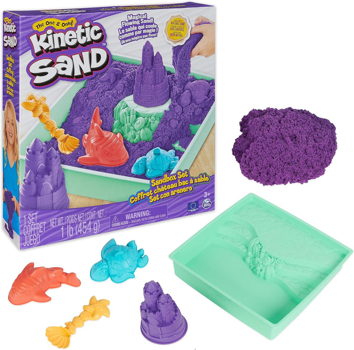 Kinetic Sand Sandbox Set lila 454 g mit Sandbox & Förmchen