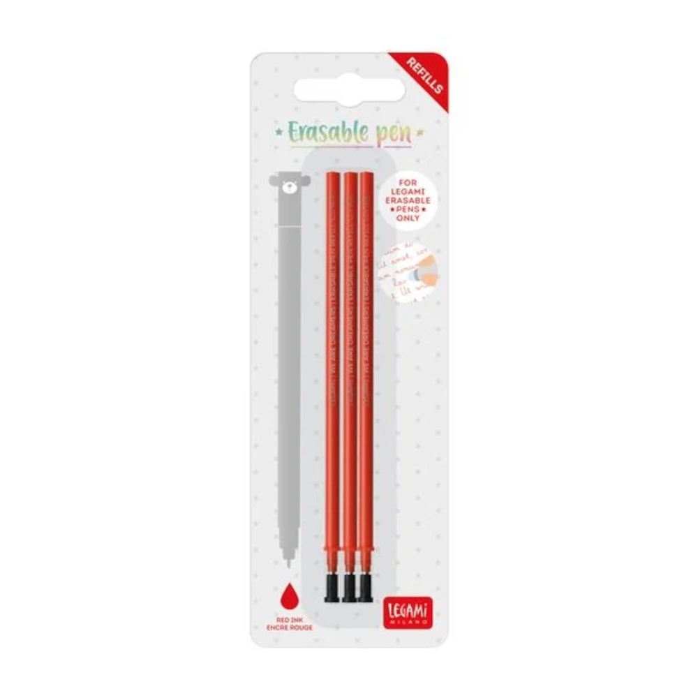 Legami Ersatzminen für löschbaren Gelstift – 3er-Pack, 0,7 mm, Rot
