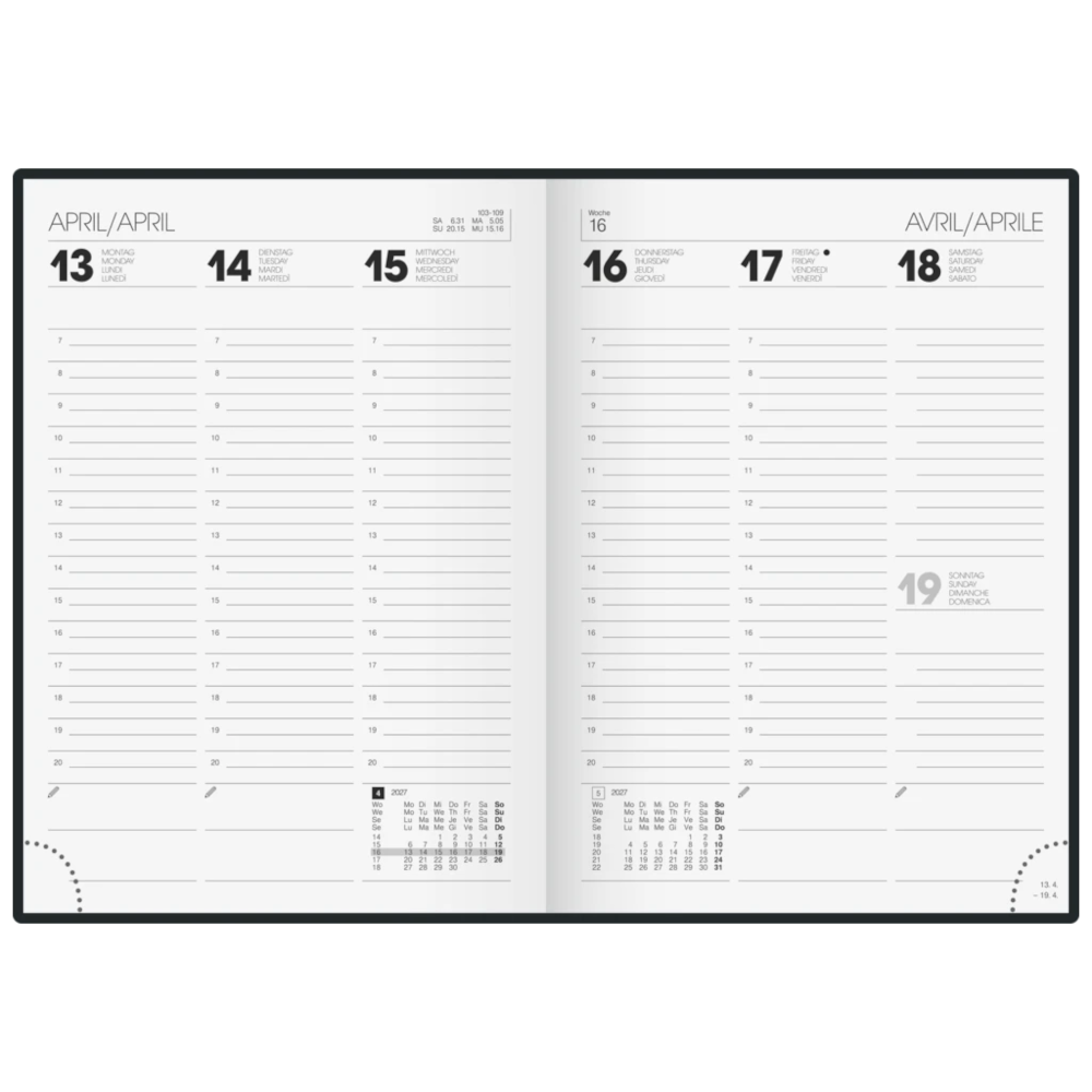 BRUNNEN Buchkalender A5 2027 Blau, 2 Seiten pro Woche