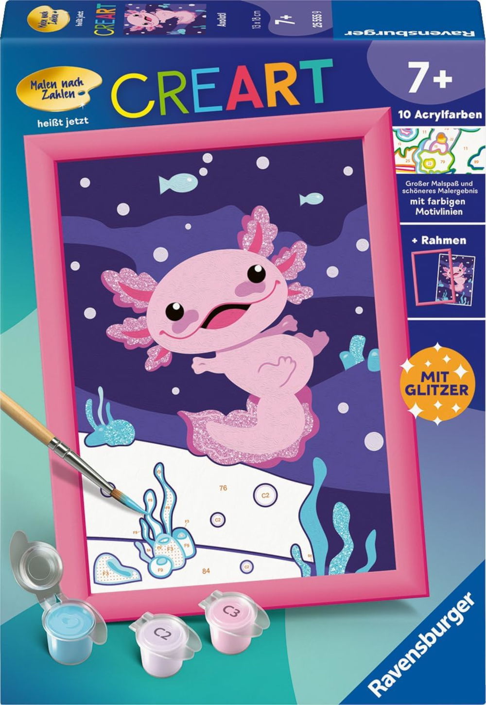 Ravensburger CreArt Axolotl – Malen nach Zahlen mit Glitzer