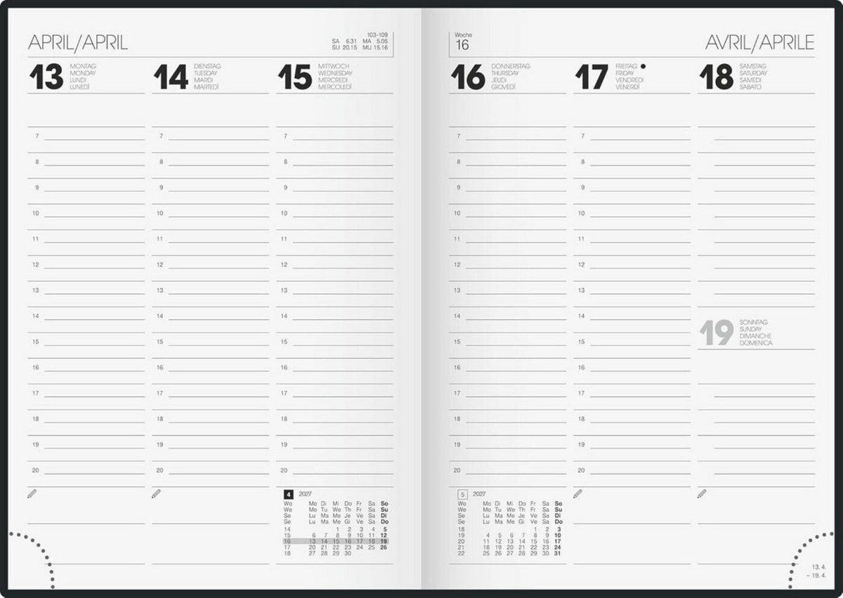 BRUNNEN Buchkalender A5 2027, 2 Seiten pro Woche, Schwarz