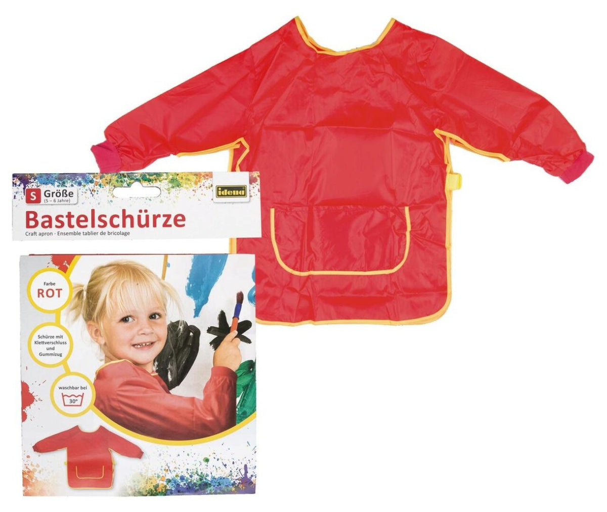 Idena Bastelschürze für Kinder - Rot, Größe S (5-6 Jahre) - Perfekter Schutz beim Basteln