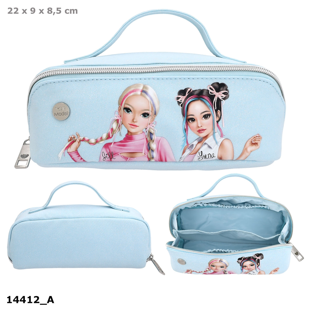 TOPModel Kosmetiktasche KPOP hellblau mit Glitzer und Tragegriff