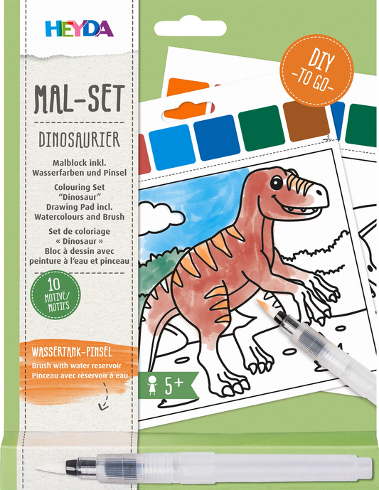Kompaktes Dino Mal-Set mit Wassertankpinsel - Kreativität für unterwegs