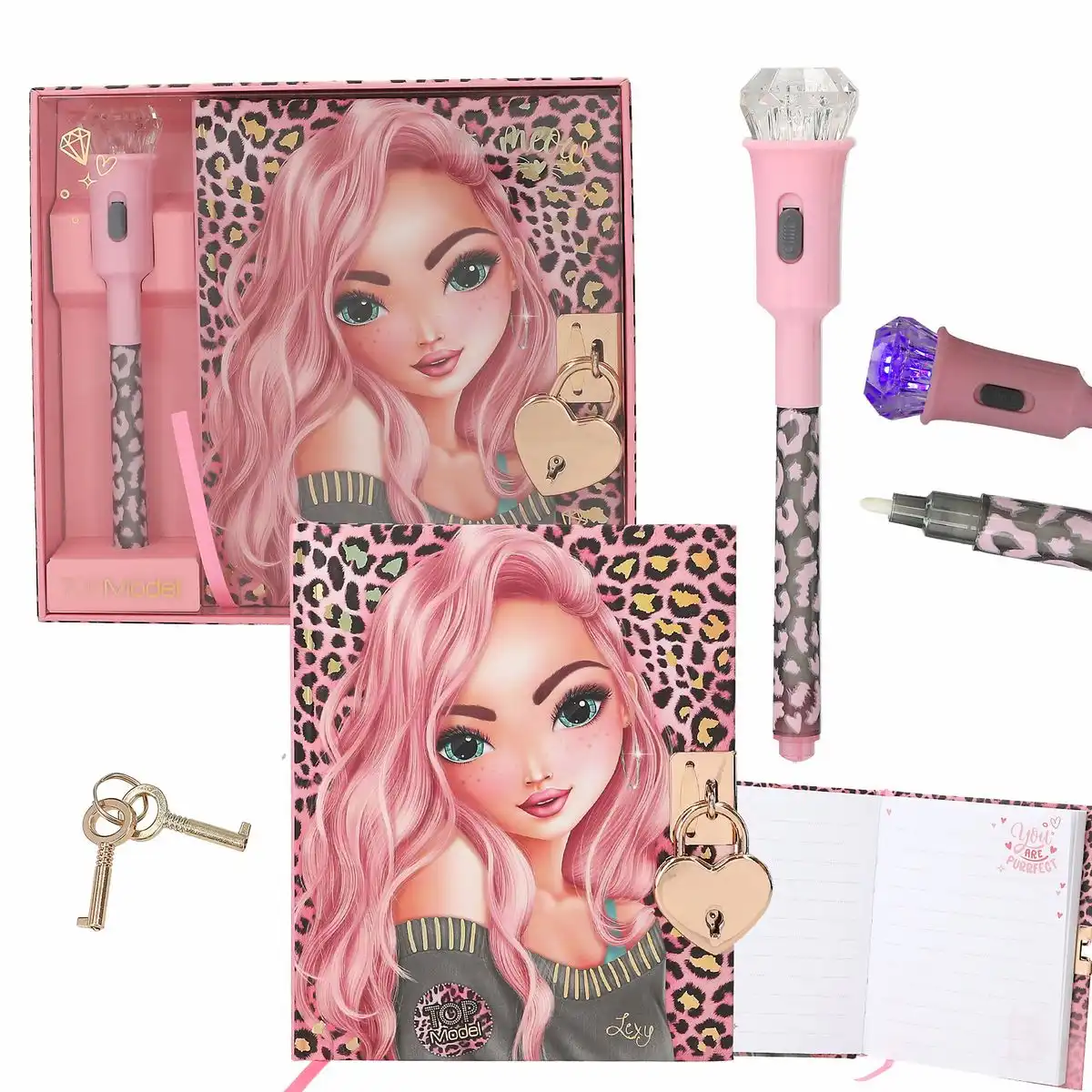 DEPESCHE TOPModel Geheimes Tagebuch Set - Leo-Look mit UV-Stift und Herzschloss