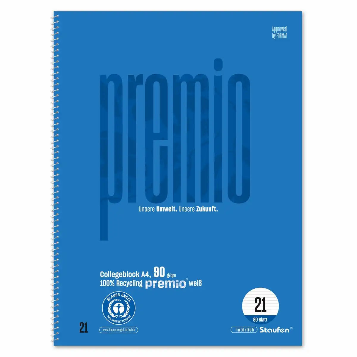Staufen Collegeblock premio Lineatur 21 liniert 80 Blatt 90g/m² DIN A4
