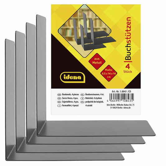 Idena Premium Buchstützen Set - 4x Metall schwarz, rutschfest & stabil