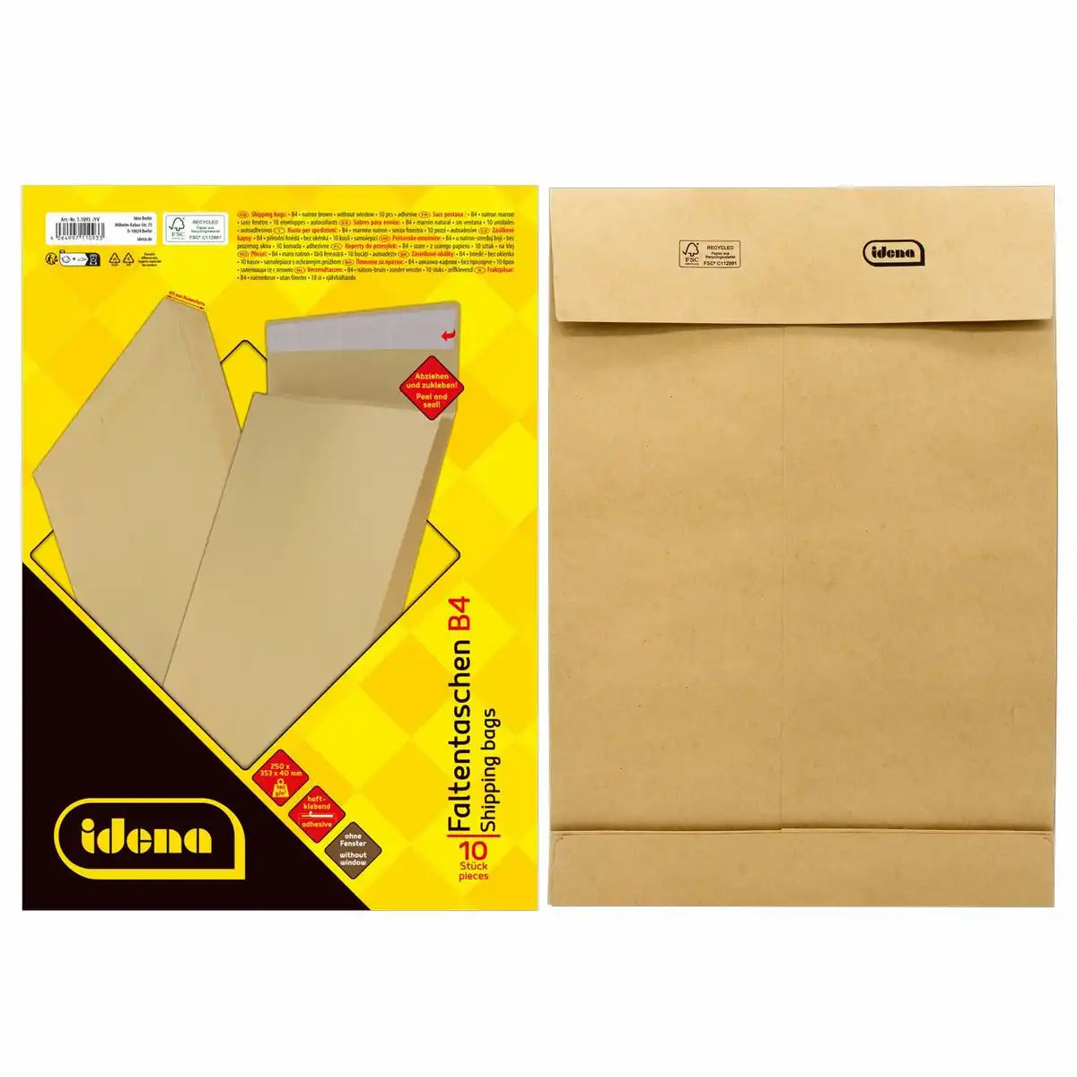 Idena Premium Faltentaschen B4 braun - 10er Pack für professionelle Dokumente