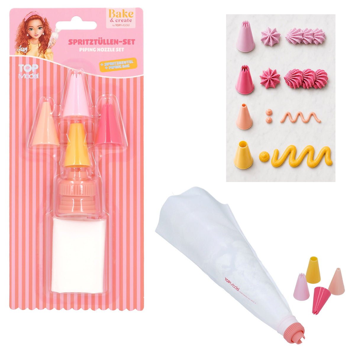 TOPModel Bake & Create Spritztüllen-Set mit Spritzbeutel, 4 Tüll