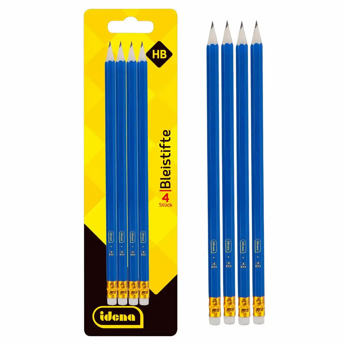 Idena Premium Bleistifte HB mit Radiertip - 4er Set in Blau