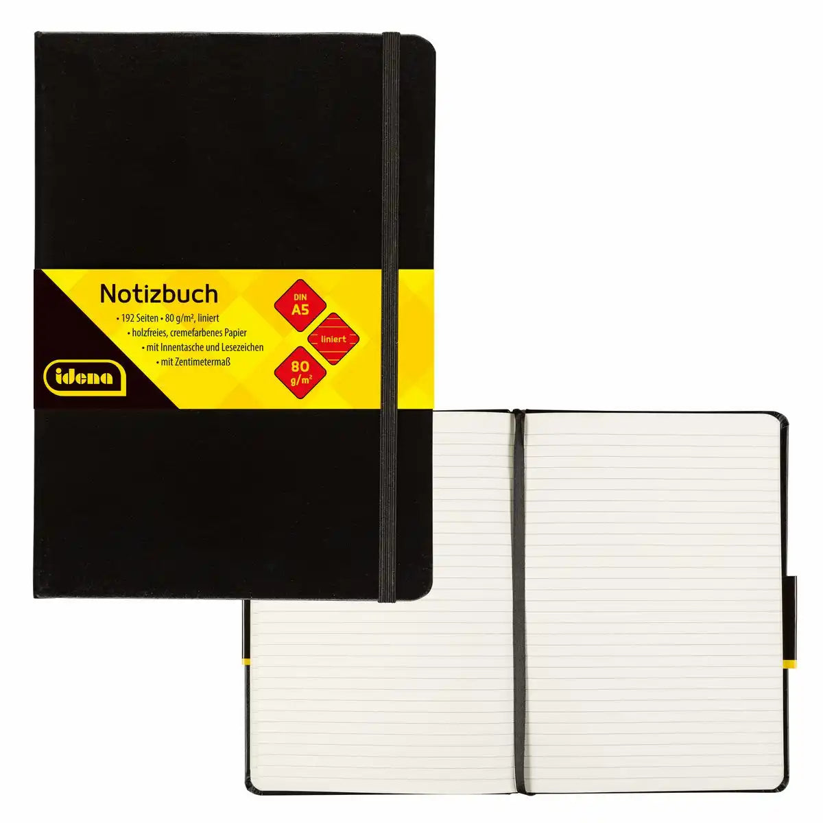 Idena Notizbuch DIN A5 80g/m² liniert schwarz 192 Seiten