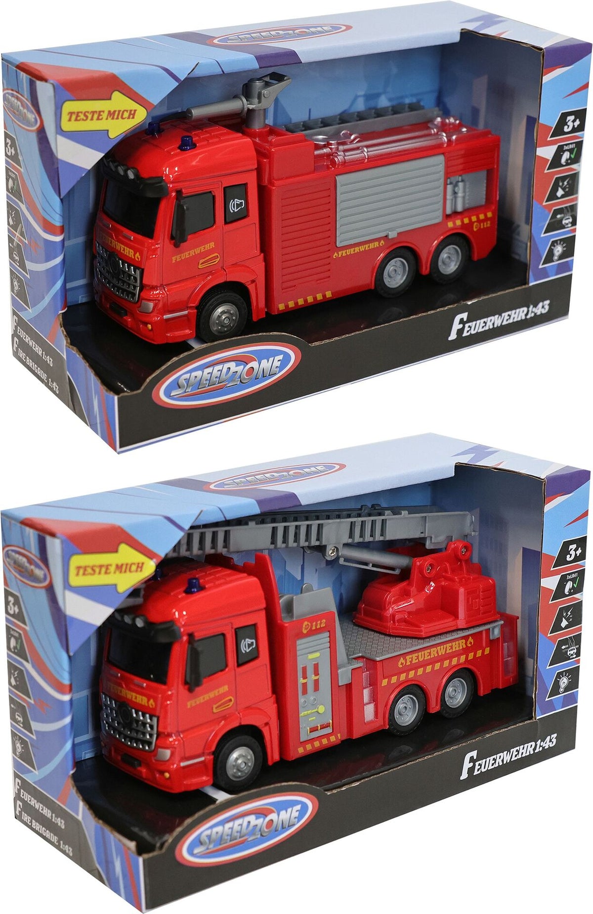 Speedzone Feuerwehr-Fahrzeug mit Licht & Sound - Spielzeugauto für Kinder
