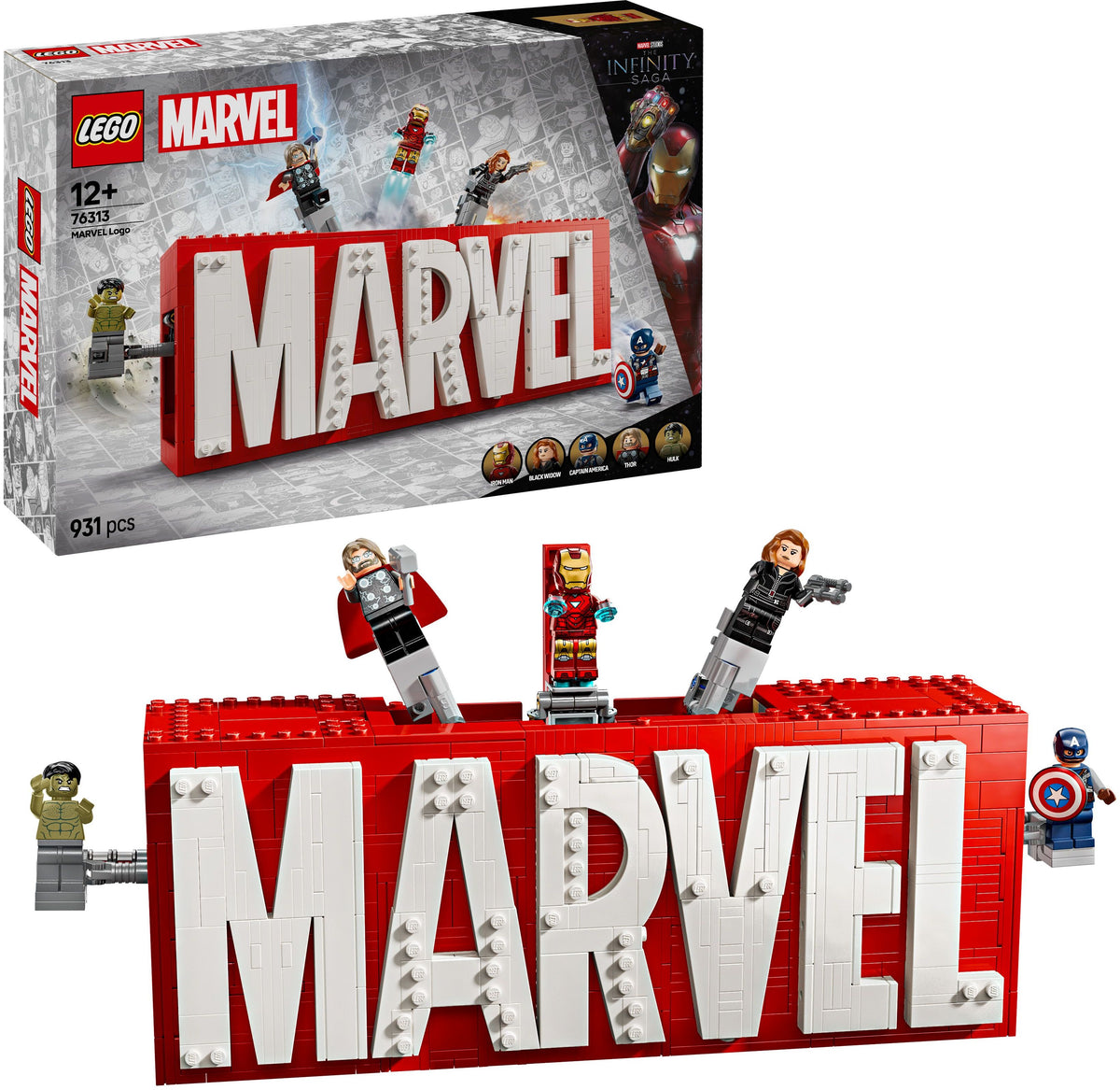 LEGO Marvel 76313 MARVEL Logo & Minifiguren, 931 Teile