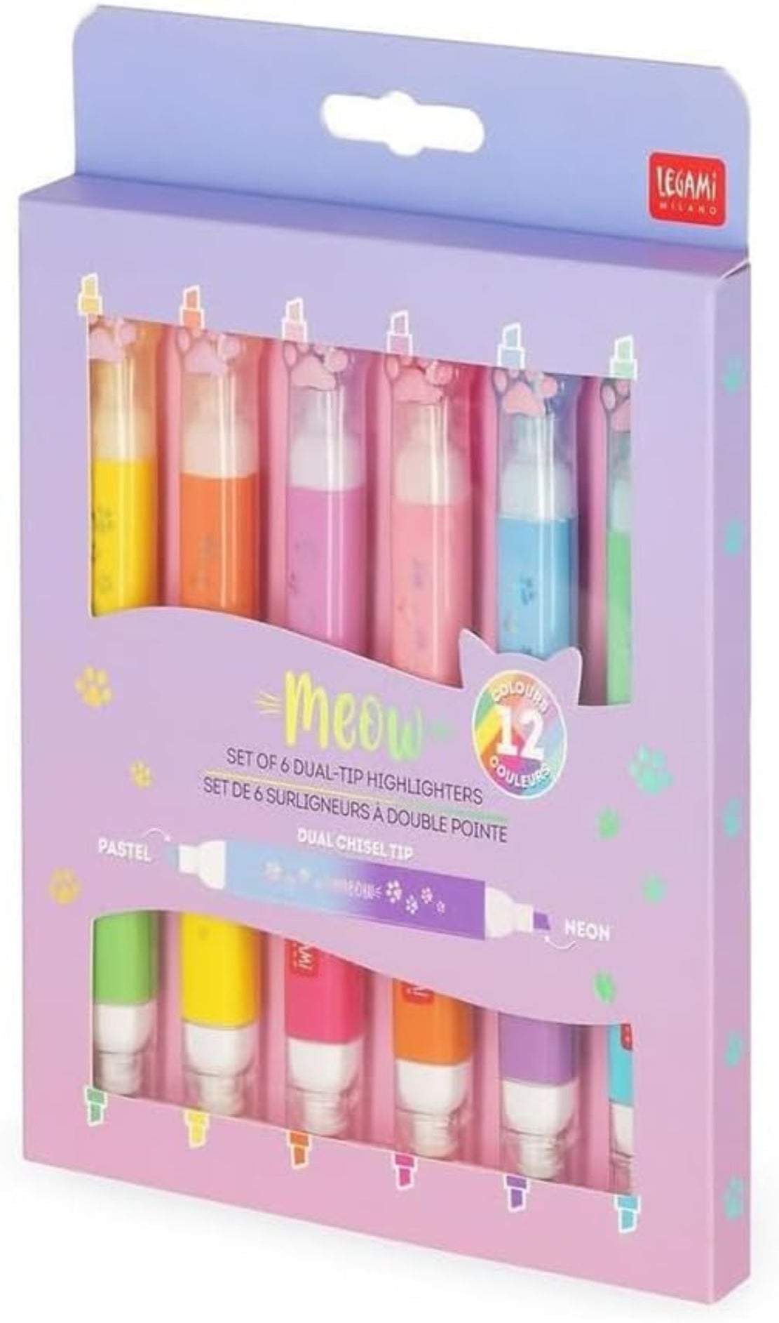 Meow Textmarker Set 6 Doppelspitze Pastell & Neon | LEGAMI