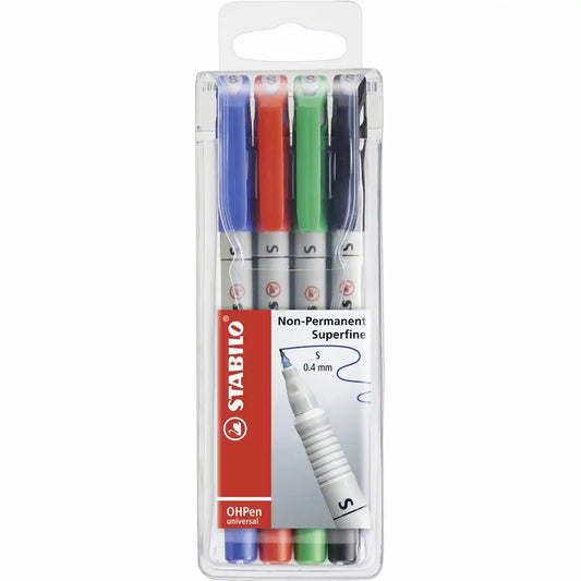 STABILO OHPen S Folienstifte 0,4mm non-permanent - 4 Stück im Kunststoffetui