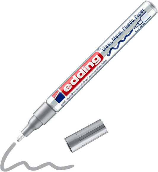 edding Glanzlackmarker 751 - Premium Silber Lackstift 1-2mm für brillante Ergebnisse