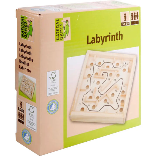Natural Games Premium Holz-Labyrinth 12x12cm - Geschicklichkeitsspiel für Jung & Alt