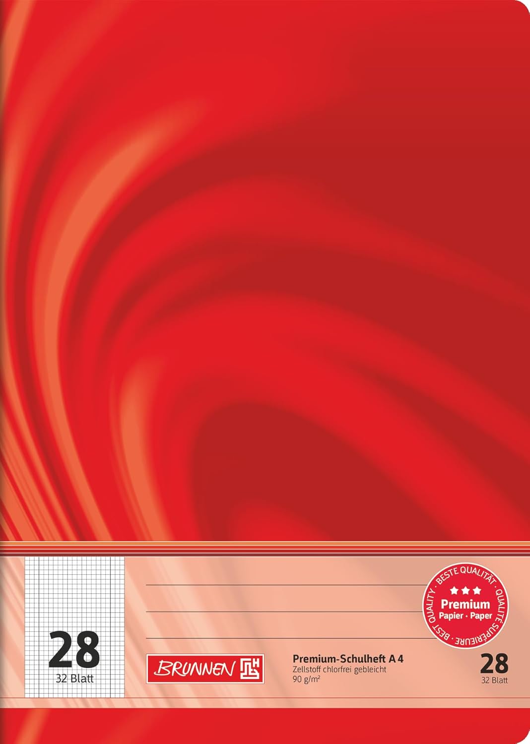 BRUNNEN Schulheft A4 Lineatur 28 kariert 5 mm 32 Blatt rot