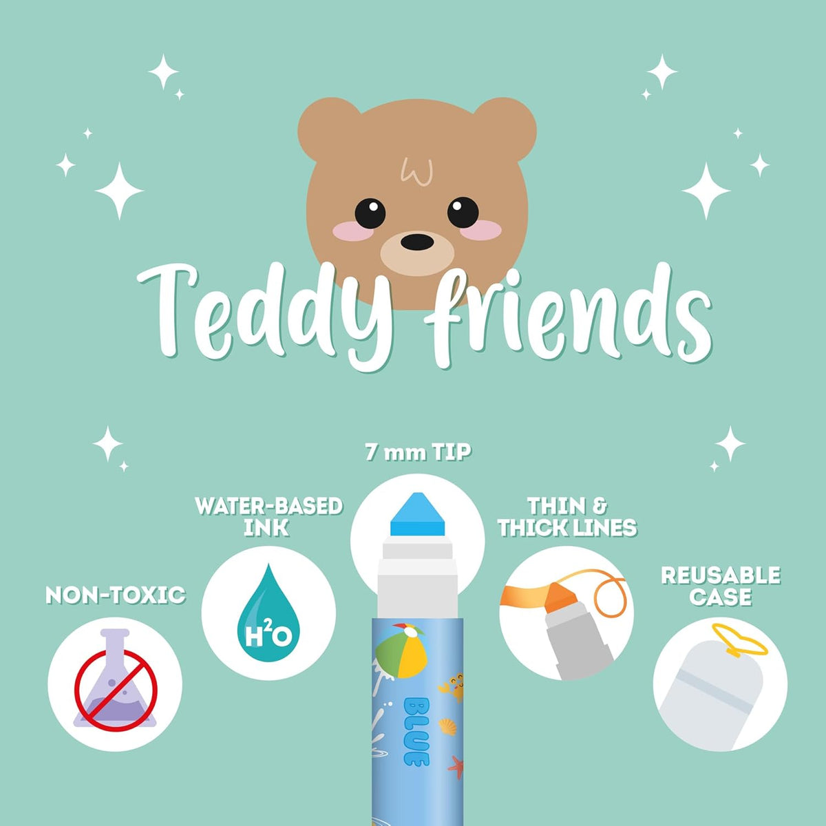 LEGAMI Teddy Friends 12 Filzstifte Teddy Bear – waschbar